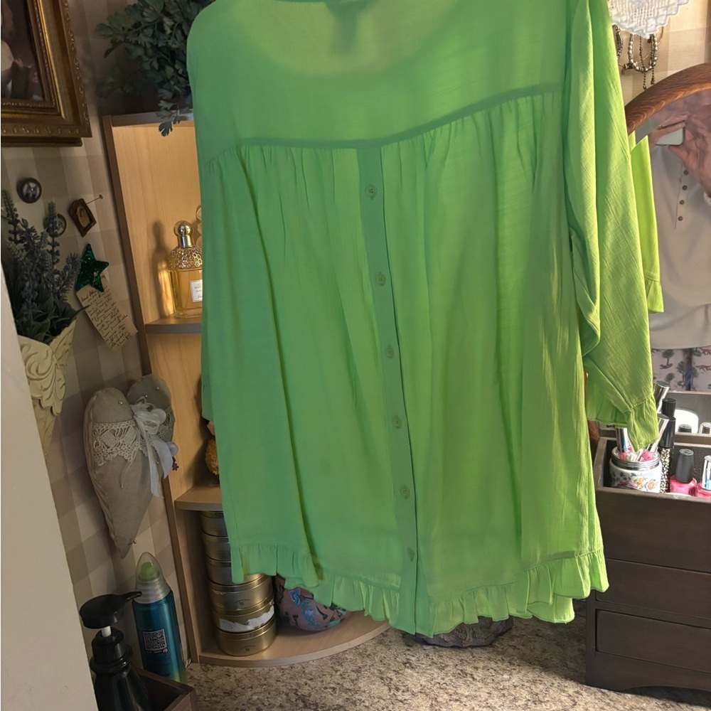 Multiples Bright Green Ruffle Hem Tunic - Picture 2 of 2